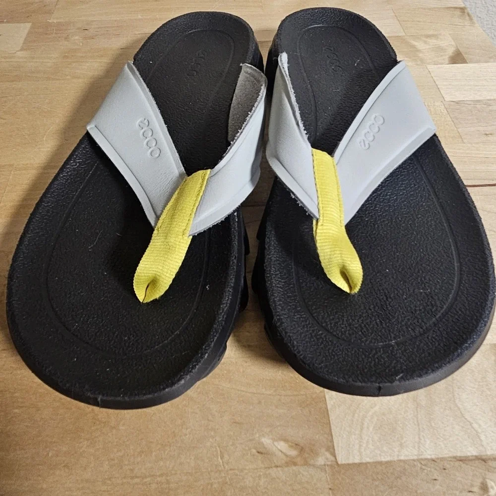 Men's Ecco MX Flipsider Flip Flop Sandals EUR 36 US 2-2.5 Grey And Yellow Upper‎